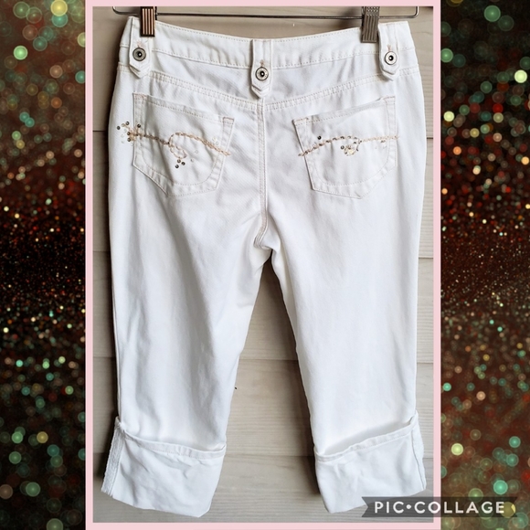Limited Too White Denim Embroidered Cuffed Capri Pants - Picture 16 of 16